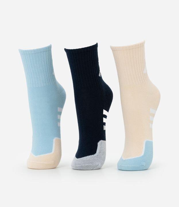 Kit 03 Meias Cano Médio Esportivas em Algodão com Listras Diagonais - 1
