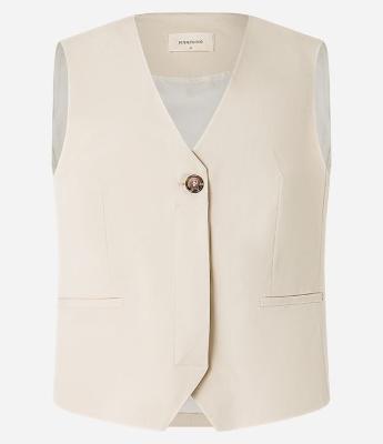 Colete em Efeito Sarja com Botão Único e Bolsos Falsos