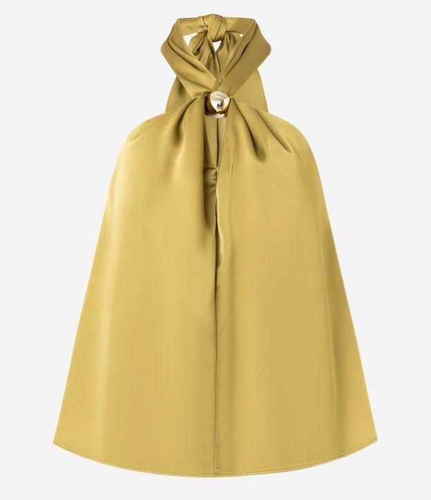 Blusa Frente Única Acetinada com Detalhe de Metal na Gola - 1