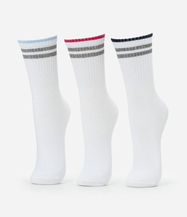 Kit 03 Meias Cano Alto Esportivas em Algodão com Listras - 1