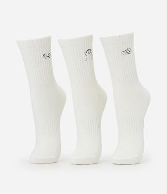 Kit 03 Meias Cano Médio de Algodão com Bordados de Objetos de Academia