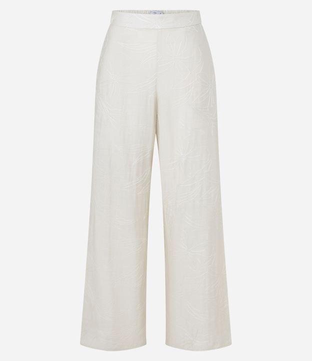 Calça Wide Leg em Laise com Bordado Floral e Bolsos - 1