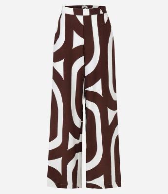 Calça Wide Leg em em Viscose Twill com Estampa Abstrata
