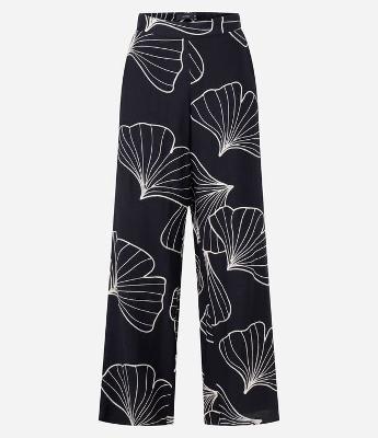 Calça Wide Leg em Viscose com Bordado Folhagem