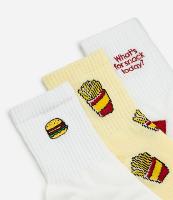 Kit 03 Meias Cano Alto em Algodão com Estampa e Bordado de Batatas Fritas - 2