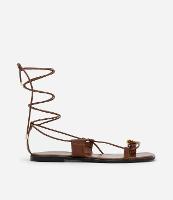 Sandália Rasteira com Detalhe de Metal Orgânico no Dedal e Amarração - 1