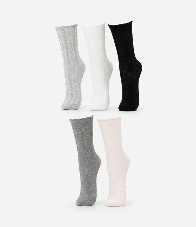 Kit 05 Meias Cano Alto em Algodão com Texturas Geométricas Variadas - 1