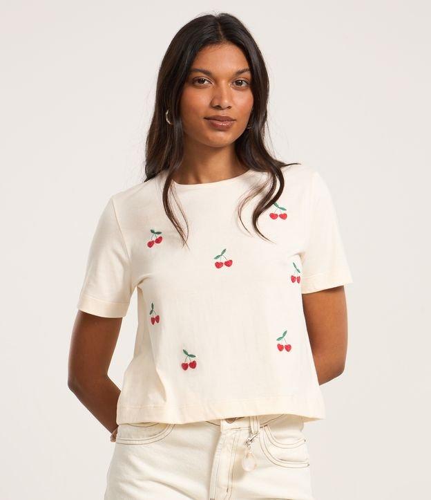 Camiseta em Algodão com Bordados de Cereja - 1