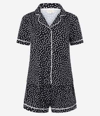 Pijama Short Doll Americano em Viscose com Estampa Poá