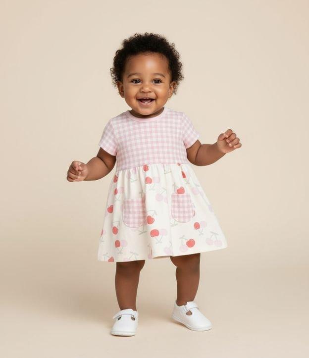 Vestido Infantil com Estampa Xadrez e Cerejas - Tam 0 a 18 Meses - 2