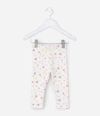 Calça Legging Infantil com Estampa Floral - Tam RN a 18 meses