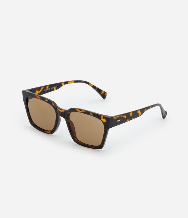 Óculos de Sol Quadrado com Aro Tartaruga e Hastes Finas - 1