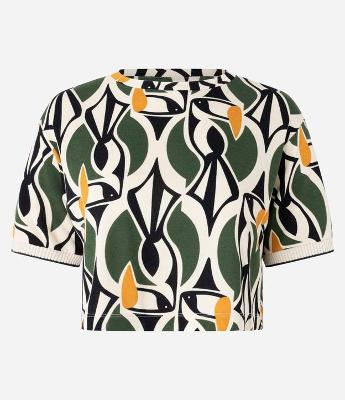 Blusa Cropped em Crepe com Estampa Geométrica