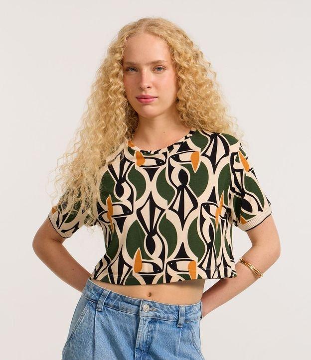 Blusa Cropped em Crepe com Estampa Geométrica - 2