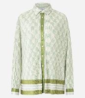 Camisa Oversized em com Listras na Barra e Estampa Folhagens - 1