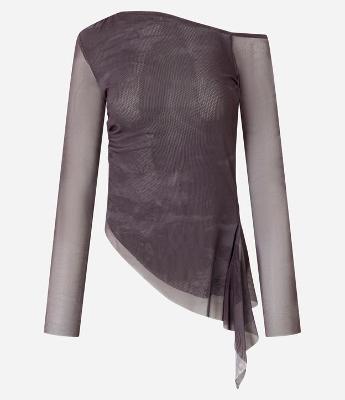 Blusa em Tule com Ponta Lateral e Estampa Abstrata