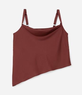 Blusa Acetinada com Decote Degagê e Barra Irregular Curve & Plus Size