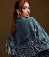 Jaqueta Western em Jeans com Franjas Curve & Plus Size - 1