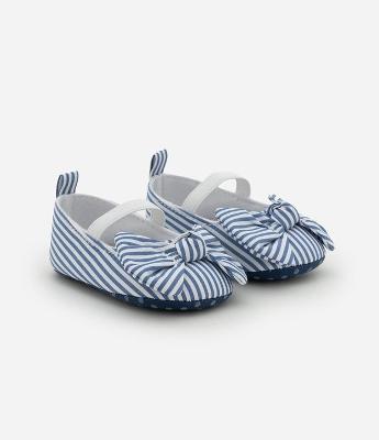 Sapatilha Infantil em Tricoline Listrada com Lacinho - Tam 15 a 19