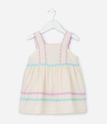 Vestido Infantil com Aviamentos Coloridos - Tam 1 a 6  Anos