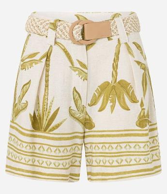 Short Reto Cintura Alta em Viscolinho com Cinto de Ráfia