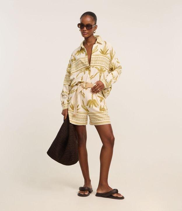 Short Reto Cintura Alta em Viscolinho com Cinto de Ráfia - 2