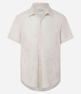 Camisa Comfort em Algodão Texturizada com Bordado de Flor