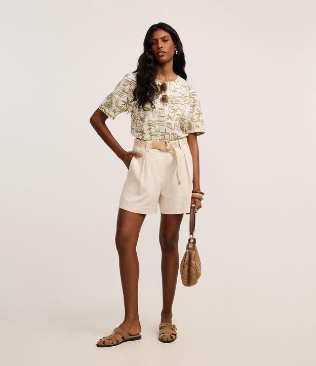 Short Reto Cintura Alta em Viscolinho com Cinto de Ráfia - 2