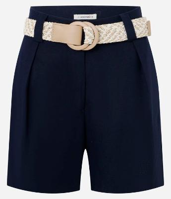 Short Reto Cintura Alta em Viscolinho com Cinto de Ráfia