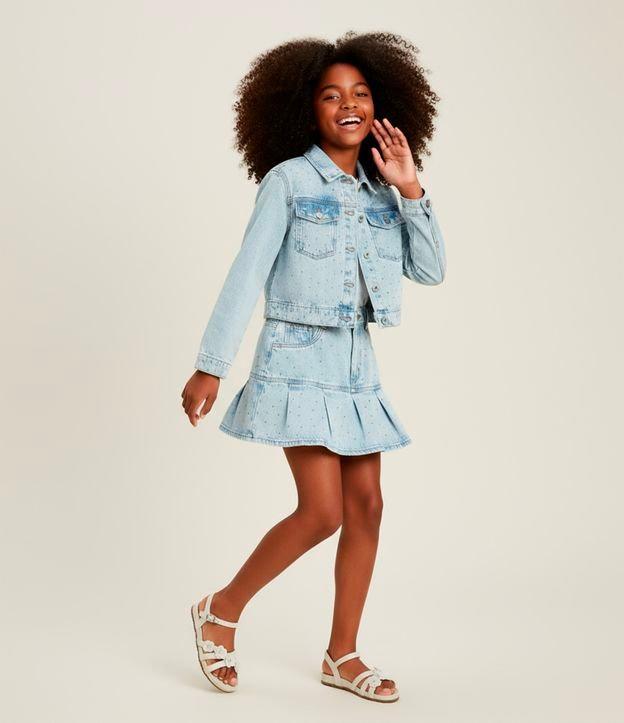 Jaqueta Regular Infantil em Jeans com Brilhos Aplicados - Tam 5 a 14 Anos - 1
