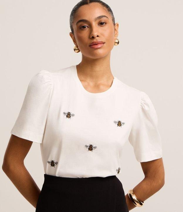 Blusa em Algodão com Manga Bufante e Abelhas Bordadas - 1