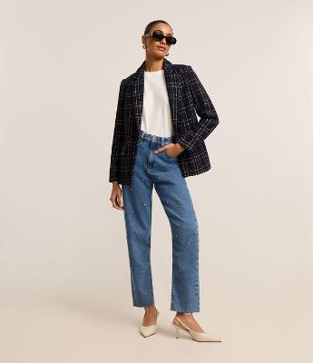 Calça Mom Jeans com Brilhos Aplicados