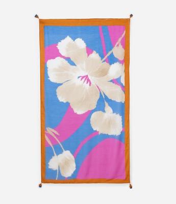 Canga Retangular em Chiffon com Estampa de Folhagem e Tassel