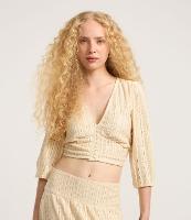 Blusa Cropped em Renda de Algodão com Manga Bufante e Botões - 1
