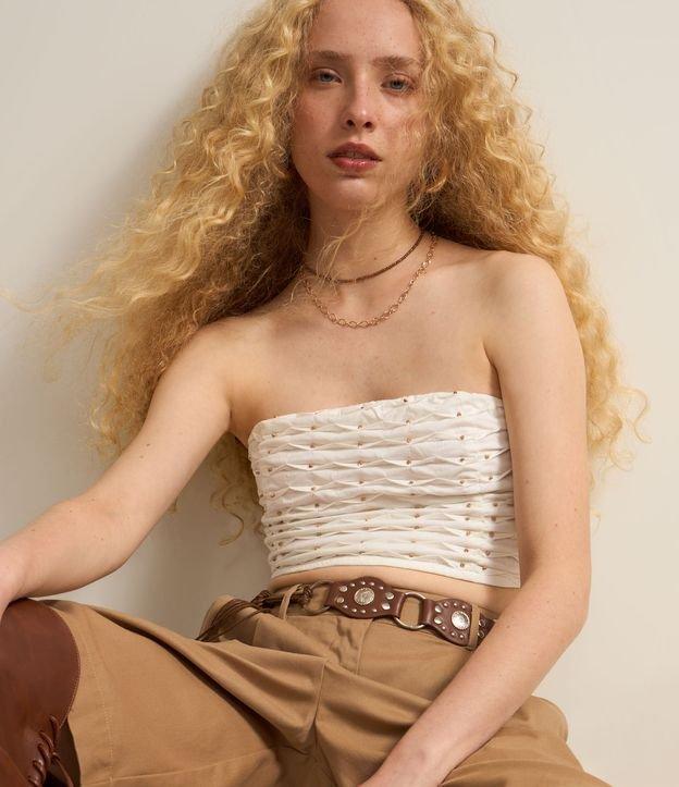 Blusa Cropped Sem Alças com Aplicação de Miçangas - 1