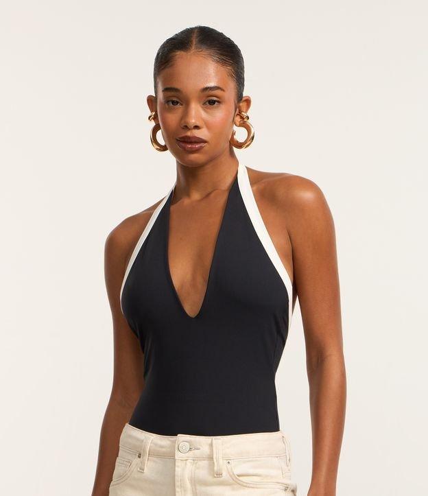 Body Frente Única em Poliamida com Contraste - 1