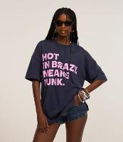 Camiseta Over em Algodão com Estampa Lettering Hot in Brazil means funk - 2