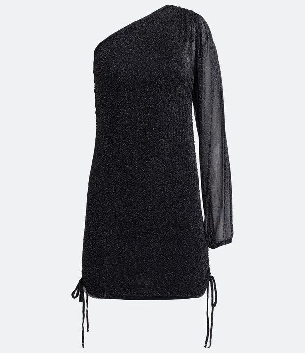 Vestido Curto em Tule com Ombro Só e Detalhe Franzido na Lateral - 1