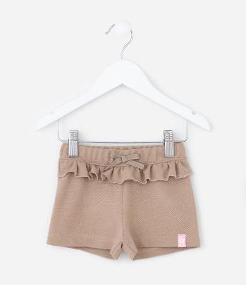 Bermuda Clochard Infantil em Piquet com Babadinho Texturizada - Tam 0 a 18 Meses