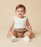 Bermuda Clochard Infantil em Piquet com Babadinho Texturizada - Tam 0 a 18 Meses - 2