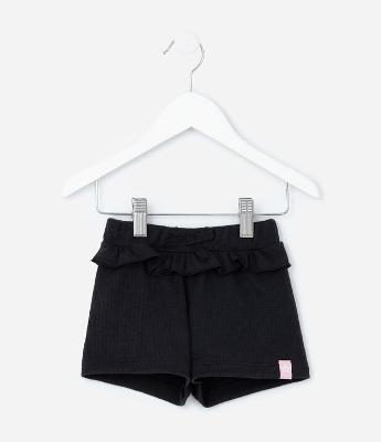 Bermuda Clochard Infantil com Babadinho Texturizada - Tam 0 a 18 Meses