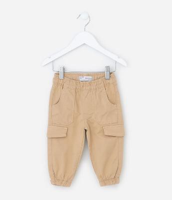 Calça Infantil em Sarja com Bolso Cargo - Tam 0 a 18 meses