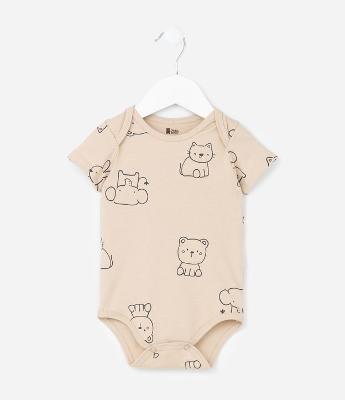 Body Infantil em Algodão com Estampa Bichinhos - Tam RN a 18 meses