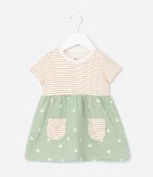 Vestido Infantil em Algodão com Estampa de Listras e Flores -Tam 0 a 18 Meses - 1