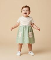 Vestido Infantil em Algodão com Estampa de Listras e Flores -Tam 0 a 18 Meses - 2