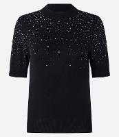Blusa em Tricô com Brilhos de Strass e Manga Curta - 1