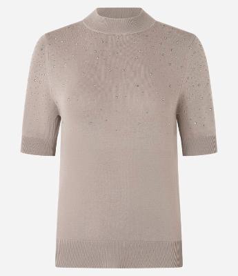 Blusa em Tricô com Brilhos de Strass e Manga Curta
