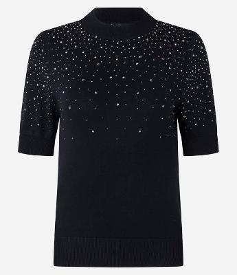 Blusa em Tricô com Brilhos de Strass e Manga Curta