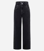 Calça Reta em Jeans com Brilhos na Lateral - 1