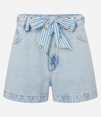 Short Mom Jeans com Lenço e Ilhós